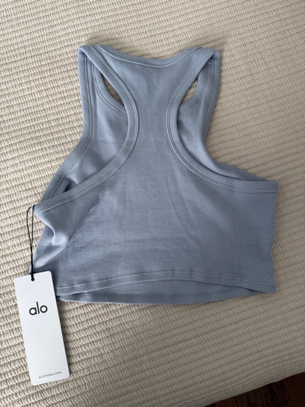 alo Light Blue Ribbed Racerback Cropped Tank - Picture 4 of 5